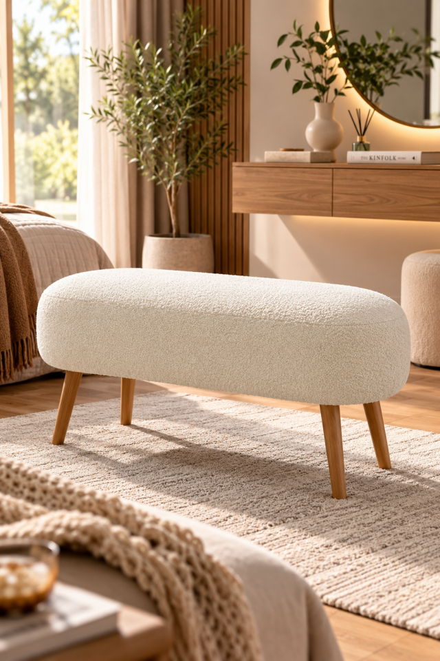Lona Bukle Kumaş Modern Bench Puf Çok Amaçlı Yatak Ucu ve Antre Bankı