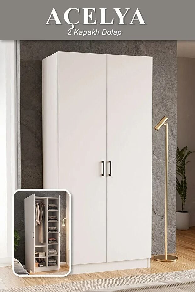 Açelya Gardrop Askılı Elbise Dolabı Raflı Elbise Dolabı