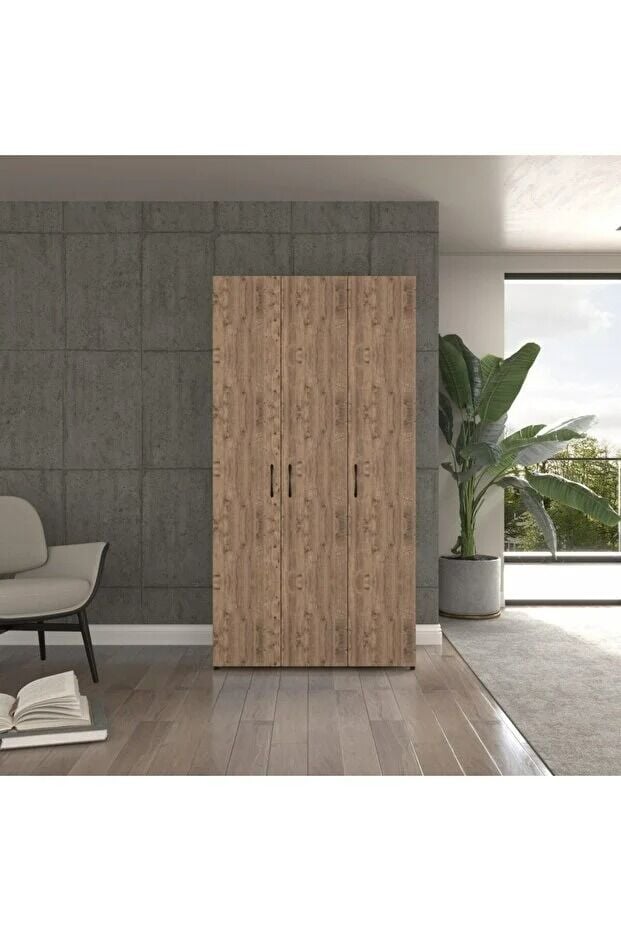 Ceviz Suntalam 3 Kapaklı Geniş Gardrop - Elbise Dolabı 90x41 cm