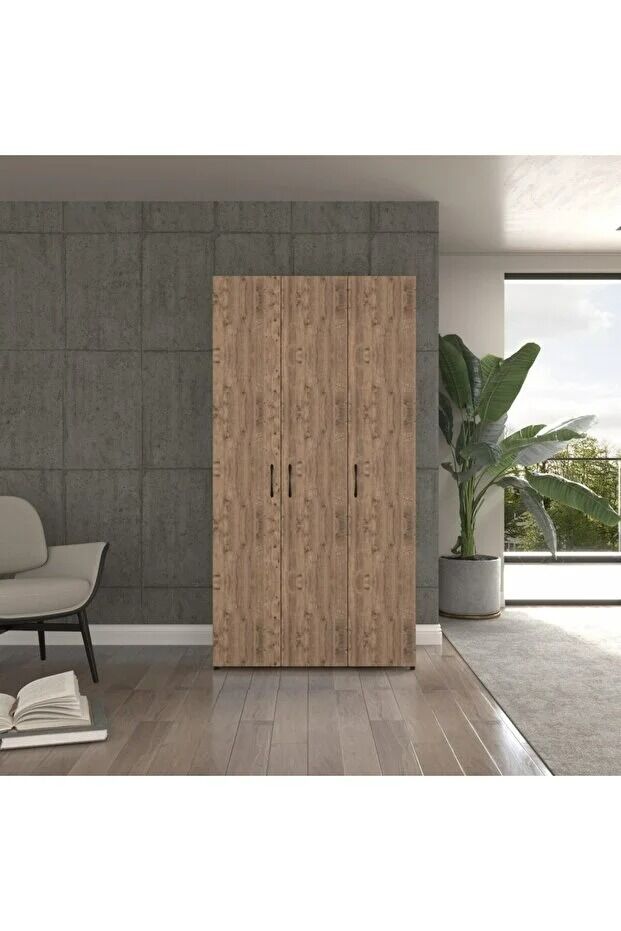 Ceviz Suntalam 3 Kapaklı Geniş Gardrop - Elbise Dolabı 90x41 cm Ceviz