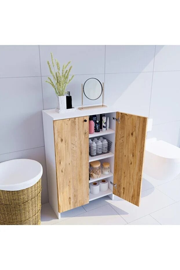 Banyo Düzenleyici Mutfak Rafı Banyo Dolabı Çok Amaçlı Dolap 5 Katlı Mutfak Düzenleyici Banyo Ceviz